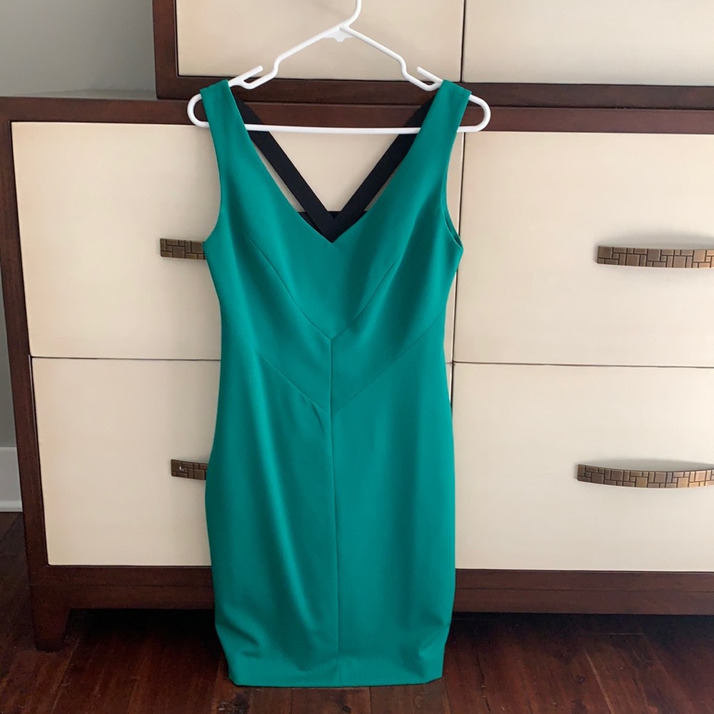 Black Halo forest green cocktail dress